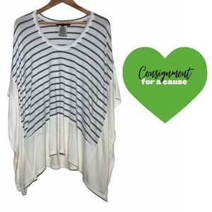 BCBG Maxazria Womens White and Grey Striped Cotton Tunic